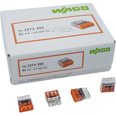 WAGO 2273-203-100 2273 Dosenklemme flexibel: - starr: 0.5-2.5 mm² Polzahl: 3 100 St. Transparent, O