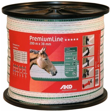 Weidezaunband PremiumLine weiß/grün 38 mm, 0,13 Ohm/m, 200 m (1/4)