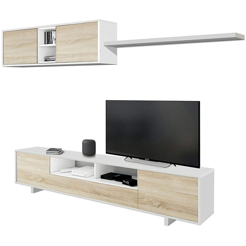 Parete Attrezzata Mobile Swiss Mobile Soggiorno TV Mensola Modulo Sospeso  Salotto Legno Base Televisione Sala da Pranzo Design 200 x 41 x 46 cm Bianco