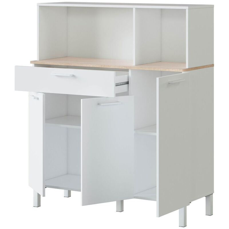 Credenza Cucina 76x40,5x184 cm con Armadietti e 1 Cassetto Bianco