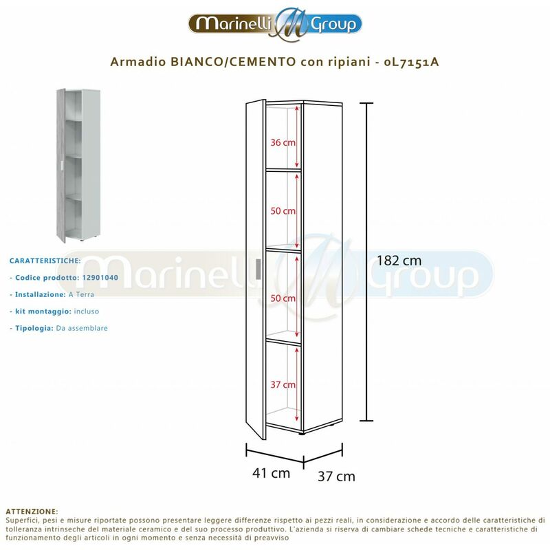 MARINELLIGROUP - Armadio Multiuso Armadietto Ufficio Casa Bagno Garage 2  Ante 3 Ripiani Bianco E Rovere 80 X 33 X 119 - 0f5655a - ePrice