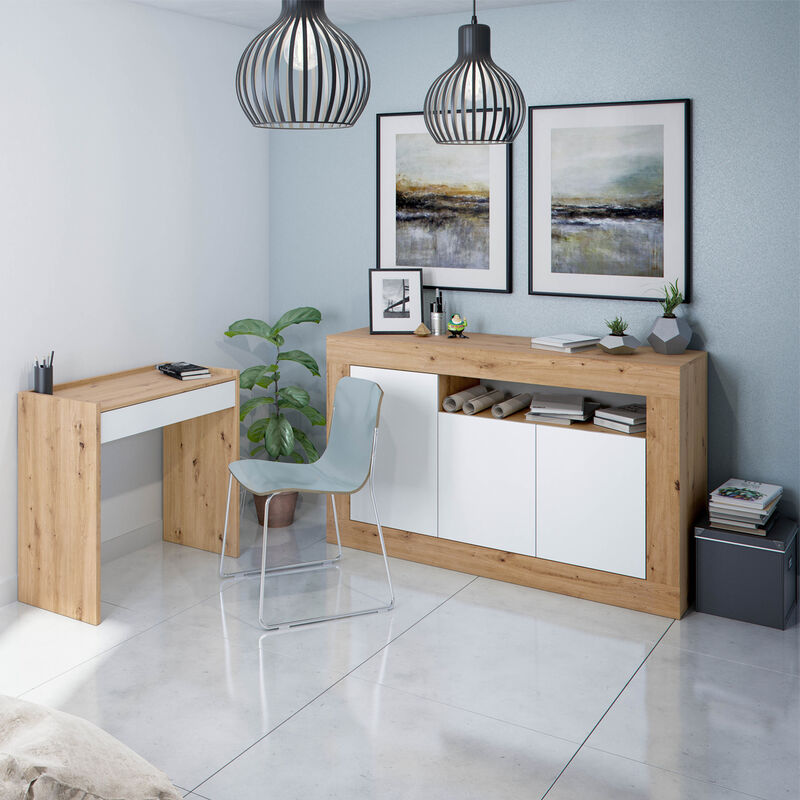 Mobile credenza buffet moderno soggiorno salotto camera letto ROVERE NODI  BIANCO 144 X 42 X 87 cm 016628W