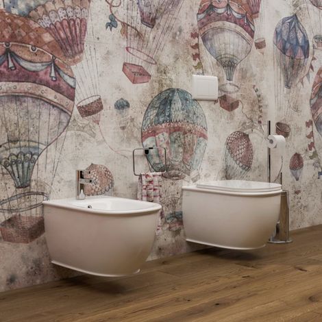 Sanitari bagno A TERRA filomuro ceramica VASO WC, COPRIVASO sedile, BIDET  Modena