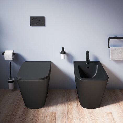 Sanitari bidet e vaso wc A TERRA filomuro NERO OPACO rimless coprivaso softclose CUBE