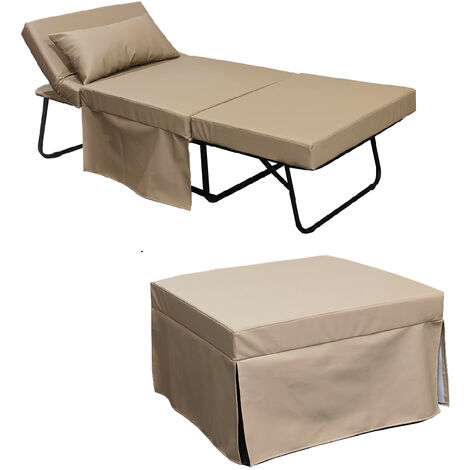 Pouf letto singolo con materasso 75X75X43 cm salvaspazio pieghevole poggiapiedi ecopelle Beny beige