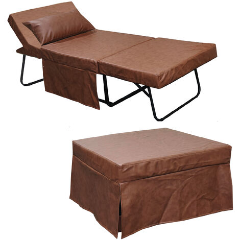 Pouf letto singolo con materasso 75X75X43 cm salvaspazio pieghevole poggiapiedi ecopelle Beny marrone