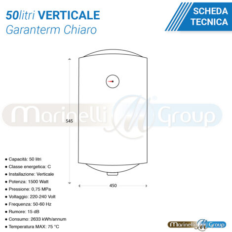 Scaldabagno elettrico boiler scaldino ad accumulo rapido lt 50 litri VERTICALE Garanterm Chiaro
