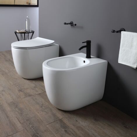 Sanitari bagno Bidet e Vaso WC A TERRA filomuro rimless scarico VORTICE coprivaso softclose Cloud