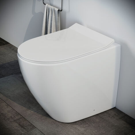 Sanitari bagno Vaso WC filomuro rimless a terra in ceramica con sedile  coprivaso softclose Fast
