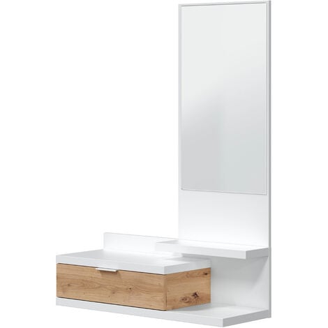 Mobile ingresso soggiorno sospeso cassetto design moderno legno specchio bianco 