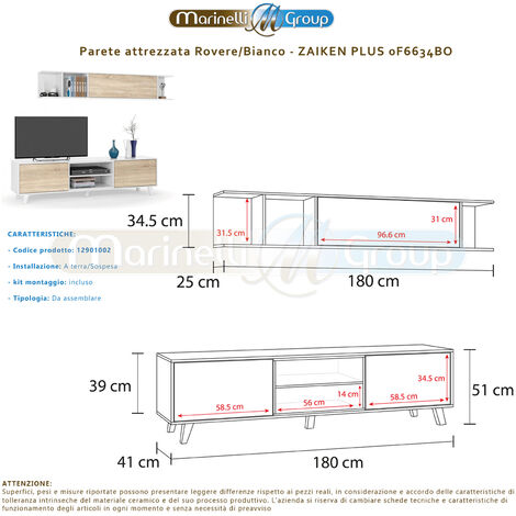 Parete attrezzata soggiorno moderna mobile TV pensile mensola vetrinetta  sala pranzo salotto BIANCO 260 X 41 X 84 cm - 016676BO