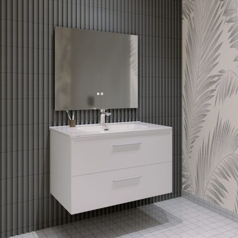 Mobile bagno SOSPESO 60 cm con lavabo in ceramica 2 cassetti BIANCO LINDA 8260 (1/5)