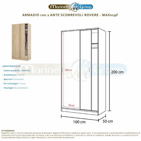 Armadio Guardaroba Con Barra Appendiabiti 3 Ante 2 Cassetti Legno Ocean