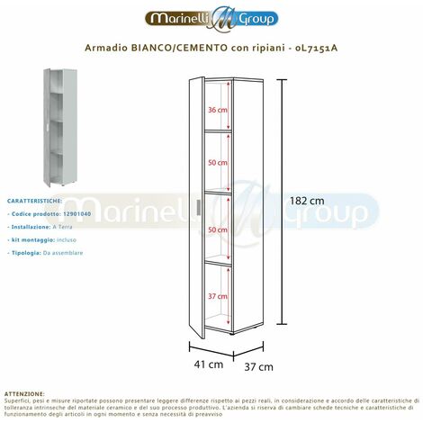 Armadio multiuso armadietto mobile bagno casa garage 4 ripiani  CEMENTO+BIANCO 41 X 37 X