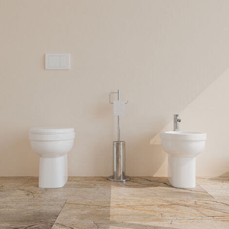 Sanitari a terra filo parete in ceramica bianca squadrati wc rimless sedile  softclose