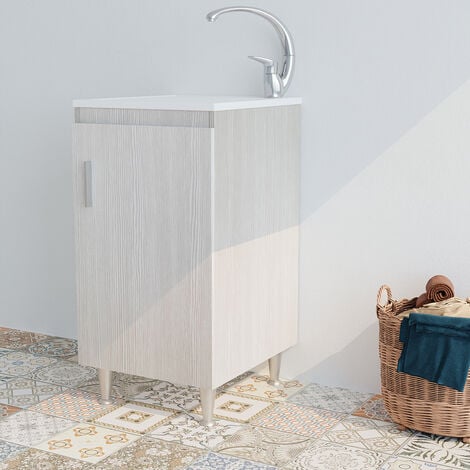 Mobile lavatoio in Legno BIANCO VENATO 45X50 cm asse lavapanni pilozza vasca  in resina lavanderia SPM