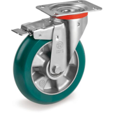 RUOTA IN PU TR-ROLL BOMBATA S.ROTANTE NL C/FRENO ANTERIORE 125X40 MM 220 D