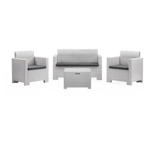 Lounge-Set für den Außenbereich Venere, Garten-Set mit Kissen, Lounge-Set für den Innenbereich in Rattan-Optik, 100 % Made in Italy, Weiß