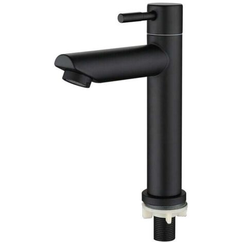 Bathroom sink faucet, mixer tap with spout, cold water tap, total height 18 cm, black, sink faucet, YMYNY (1/4)