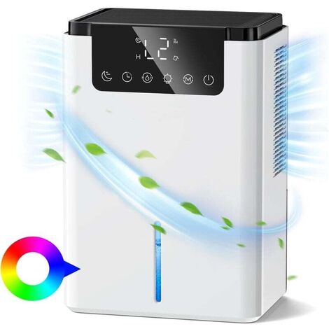 Deshumidificateur d air 2500ML,Deshumidificateur Anti Moisissure Déshumidificateurs Portable avec Dégivrage Automatique,avec Mode Veille,LED Colorées,Minuterie Pour Bain,Chambre à Coucher,Armo (1/4)