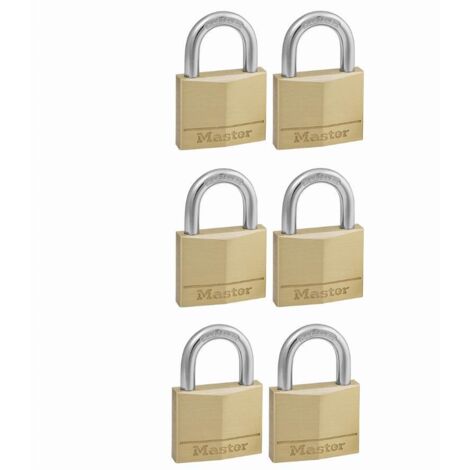 Master Lock 140EURSIX 6-er Pack Schlüssel Vorhängeschlösser aus Massivmessing, Gold, 6 x 4 x 1,3 cm