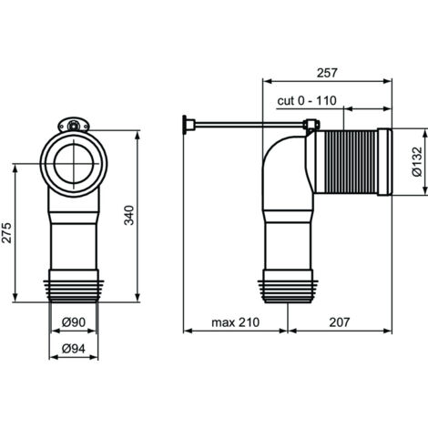 Ideal Standard Multi Suites - Curva Tecnica Regolabile 50-110 mm per WC Filo Parete, Adattatore Scarico Parete a Pavimento (T002767) - Neutro (1/9)