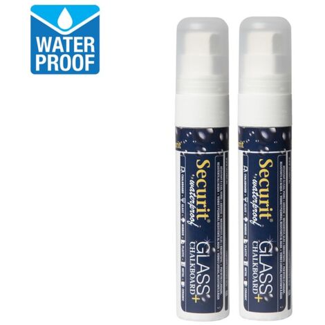 Marqueurs craie waterproof (verre+ ardoise) pointe 7-15mm blancs (lot de 2) - 27 x 27 x 155 mm - SECURIT (1/2)