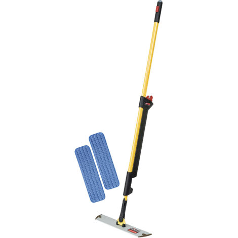 Balai télescopique avec réservoir intégré – Nettoyage jusqu'à 80 m² – Distribution manuelle du détergent – 2 vadrouilles microfibre incluses – Rubbermaid (1/5)