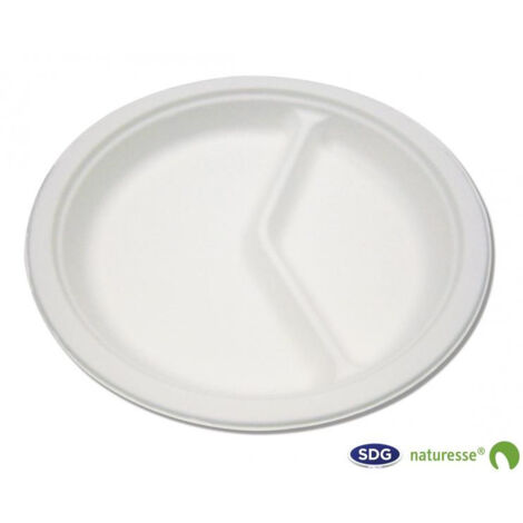 Assiette jetable plate à deux compartiments de 26 cm en cellulose - 500 pièces - Ecobioshopping (1/3)