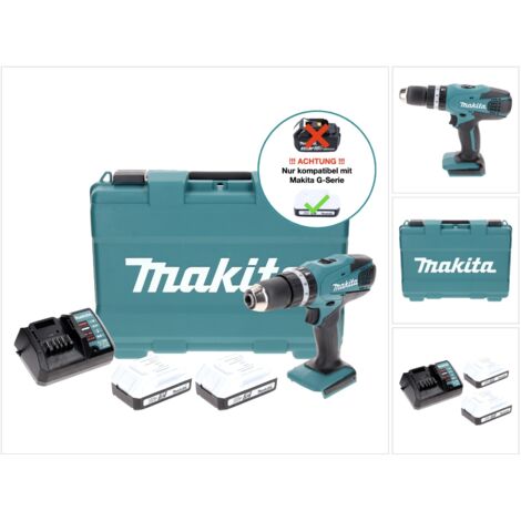 Makita HP 457 DWE Taladro percutor a batería 18V / G-Serie + Maletín de transporte + 2x Batería 1,5 Ah + Cargador DC 18 WA (1/5)