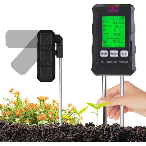 Testeur Humidité Plante, 6 en 1 Hygrometre Plante avec Fertilité du Sol/Humidité/pH/Température/Lumière Solaire/Humidité Ambiante, Humidimètre du Sol pour Jardinage, Agriculture et Plantes d'E (1/5)