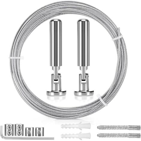 5m Tringle à Rideaux Kit, Câble en Acier pour Rideau, Fil de Suspension en Acier Inoxydable pour Accrocher Photos, Rideaux de Douche, Corde à Rideau, Décoration Murale d'art de Pépinière (1/5)