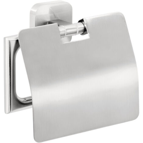 tesa ESTEETIC Toilettenpapierhalter mit Deckel, verchromt - zur Wandbefestigung ohne Bohren, inkl. Klebelösung - 47 mm x 141 mm x 131 mm (1/5)