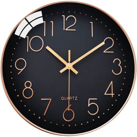 Geräuschlose Wanduhr ohne Ticken, 30 cm Durchmesser, arabische Ziffern, moderne, dekorative runde Quarzuhr, für Wohnzimmer, Schlafzimmer, Küche, Büro, Klassenzimmer – Schwarz (1/5)