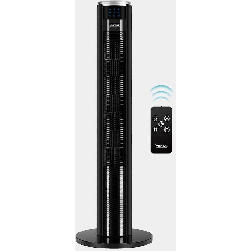 VonHaus Tower Fan - 35” Upright Cooling Fan for Home/Office with Remote  Control and LED Display - Includes 3 Breeze Speed Settings, 3 Breeze Modes,  7 Hour Timer - 70 degrees of Oscillation - Black