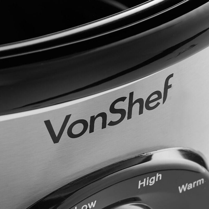 VonShef Slow Cooker 3.5L with Easy Clean Removable Oven to Table Dish,  Glass Lid & 3 Heat Settings- High/Low Power Mode & Keep Warm Function- For  Soups, Stews, Casseroles & Curries- Stainless