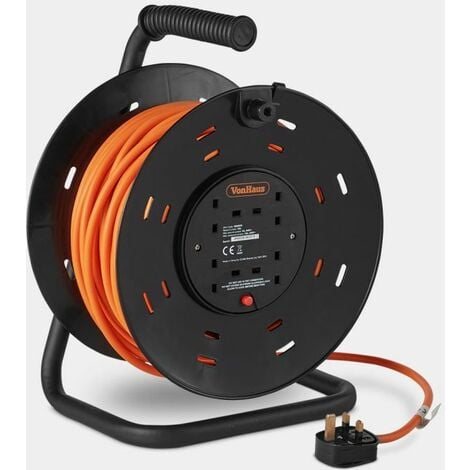VonHaus 50m Extension Lead Reel with 4-Gang/Socket Metal Frame, Thermal Cut  Out, Heavy Duty