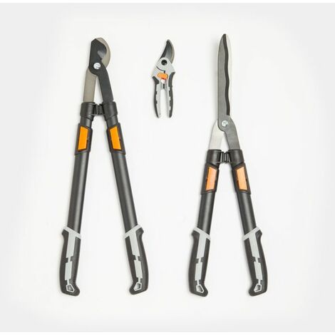 VonHaus 3Pc Garden Shears Set Tree Lopper Hedge Shears Garden Secateurs Pruning Shears Telescopic Extendable Handles Soft Grip Lightweight High Quality Blades