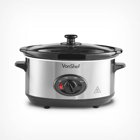 VonShef Slow Cooker 3.5L, Removable Oven to Table Dish, Lid & 3
