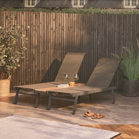 Spinningfield Double Sun Lounger - Reclining Textoline Duo Lounger Set - Patio, Outdoors, Garden Furniture with Lightweight and Durable Aluminium Frame