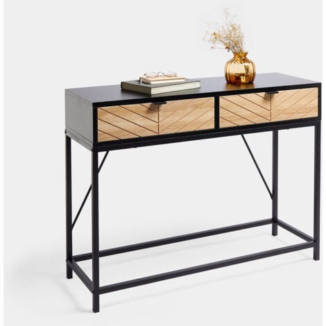 VonHaus Dalton Console Table - Slim Black Hall Table with 2 Drawers & Black Frame - Modern Classic Entryway Table with Large Top Surface - Side Desk for Hallway, Living Room, Dining Room & Lounge