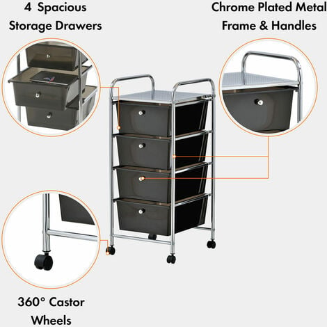 4 Drawers Cart Rolling Plastic Storage Cart and newest Organizer Metal Frame.