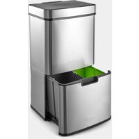 VonHaus 72L Recycling Sensor Bin - 3 Compartments – Stainless Steel – Hands-Free/ Automatic/ Infra-Red Operation – Includes Recycling Stickers
