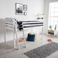 VonHaus Mid Sleeper Bed Frame – White Wooden Bunk Bed - Cabin Bed With Ladder & Solid Pine Wood Base – Single 3ft Raised Bed For Kids, Children, Teenagers, Bedroom
