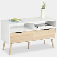 VonHaus TV Unit - Nordic, Scandi Style White & Oak Effect Entertainment Sideboard, Media Cabinet Stand with 2 Cupboard Drawers & 2 Shelves, Furniture with Spacious Storage for Lounge & Living Room