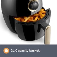 VonShef 2L Air Fryer Electric 1000W with Large Capacity Basket, Rapid Air Circulation, Easy Clean Non-Stick Coating & Auto Shut Off Ready Alert- Quick, Low Fat Healthy Cooking - Heats from 80 - 200°C