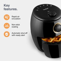 VonShef 2L Air Fryer Electric 1000W with Large Capacity Basket, Rapid Air Circulation, Easy Clean Non-Stick Coating & Auto Shut Off Ready Alert- Quick, Low Fat Healthy Cooking - Heats from 80 - 200°C