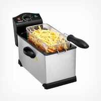 VonShef Deep Fat Fryer - Stainless Steel 3L Chip Fryer Electric - Easy to Use Adjustable Temperature Control, Indicator Lights, Viewing Window, Non Stick Removable Basket - Easy Clean & Non Slip Feet
