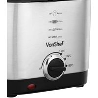 VonShef Deep Fat Fryer- Stainless Steel 1.5L Fryer with Easy to Use Adjustable Temperature Control, Indicator Lights, Observation Window, Non-Stick Removable Basket for Easy Clean & Non-Slip Feet