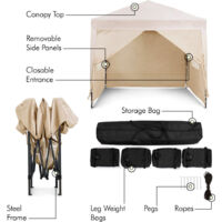VonHaus Pop Up Gazebo 2.5x2.5m Set – Outdoor Garden Marquee with Water-resistant Cover & Leg Weight Bags - Ivory Colour